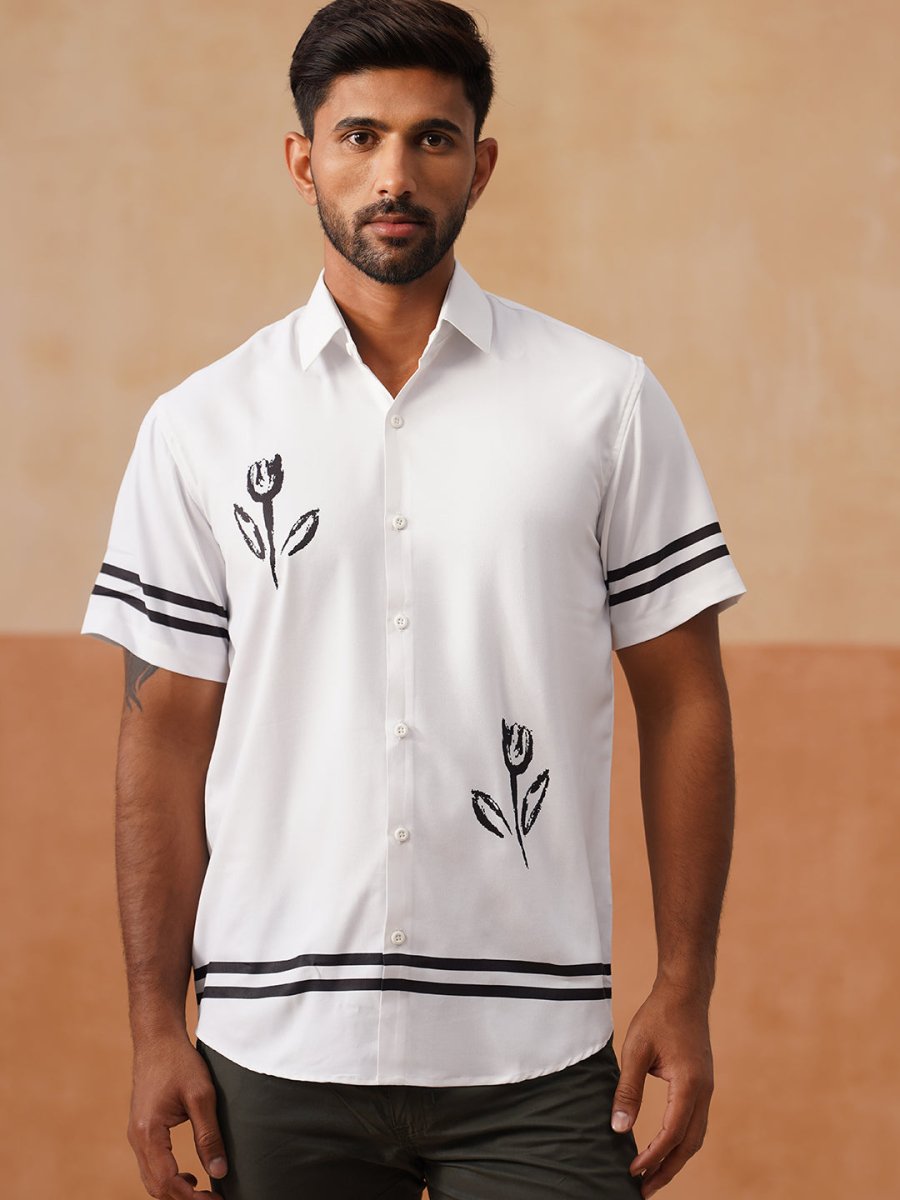 Men’s Cotton Blend Casual Wear Shirt - SF_9053White_S
