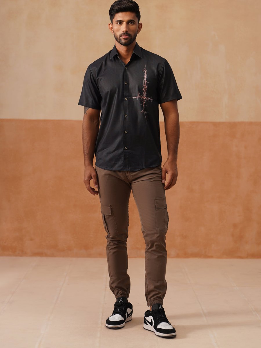 Men’s Cotton Blend Casual Wear Shirt - SF_9053Black_S