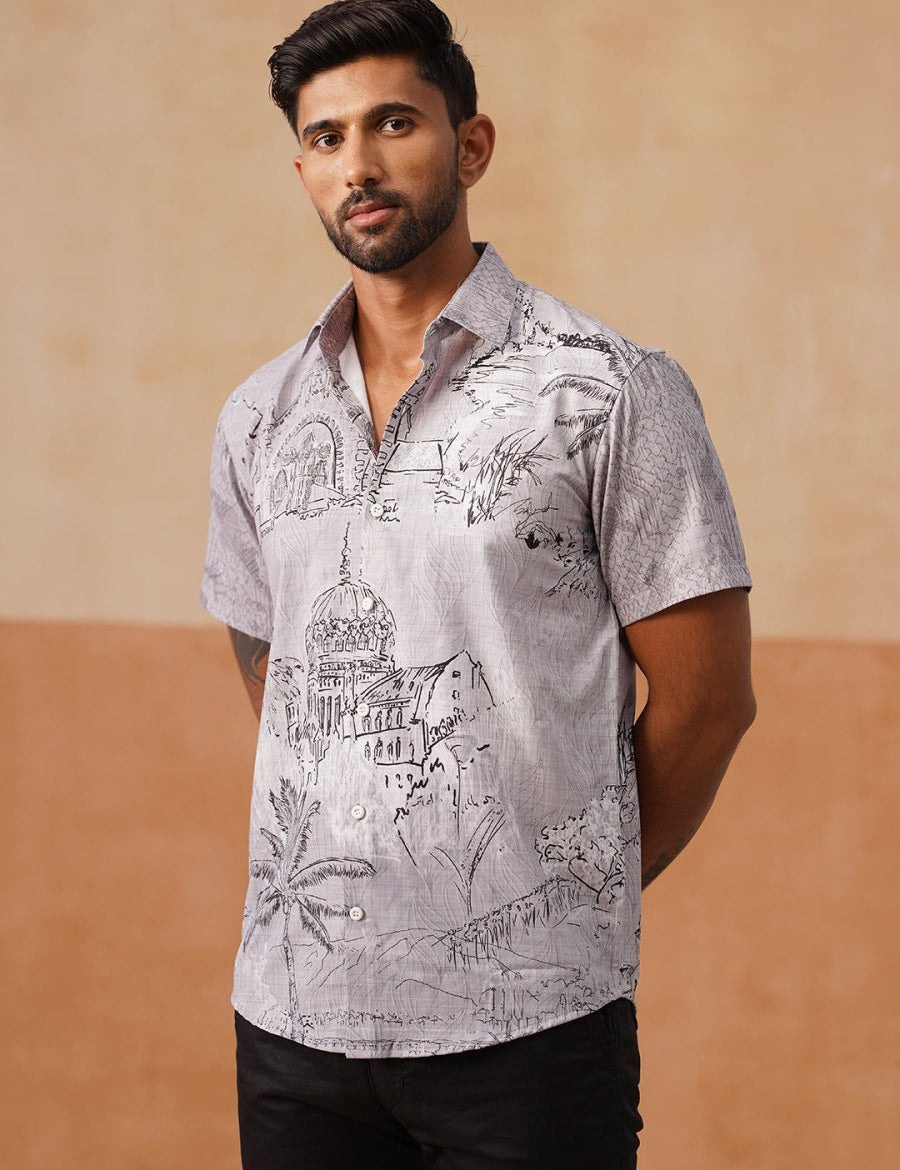 Men’s Cotton Blend Casual Wear Shirt - SF_9053Grey_S