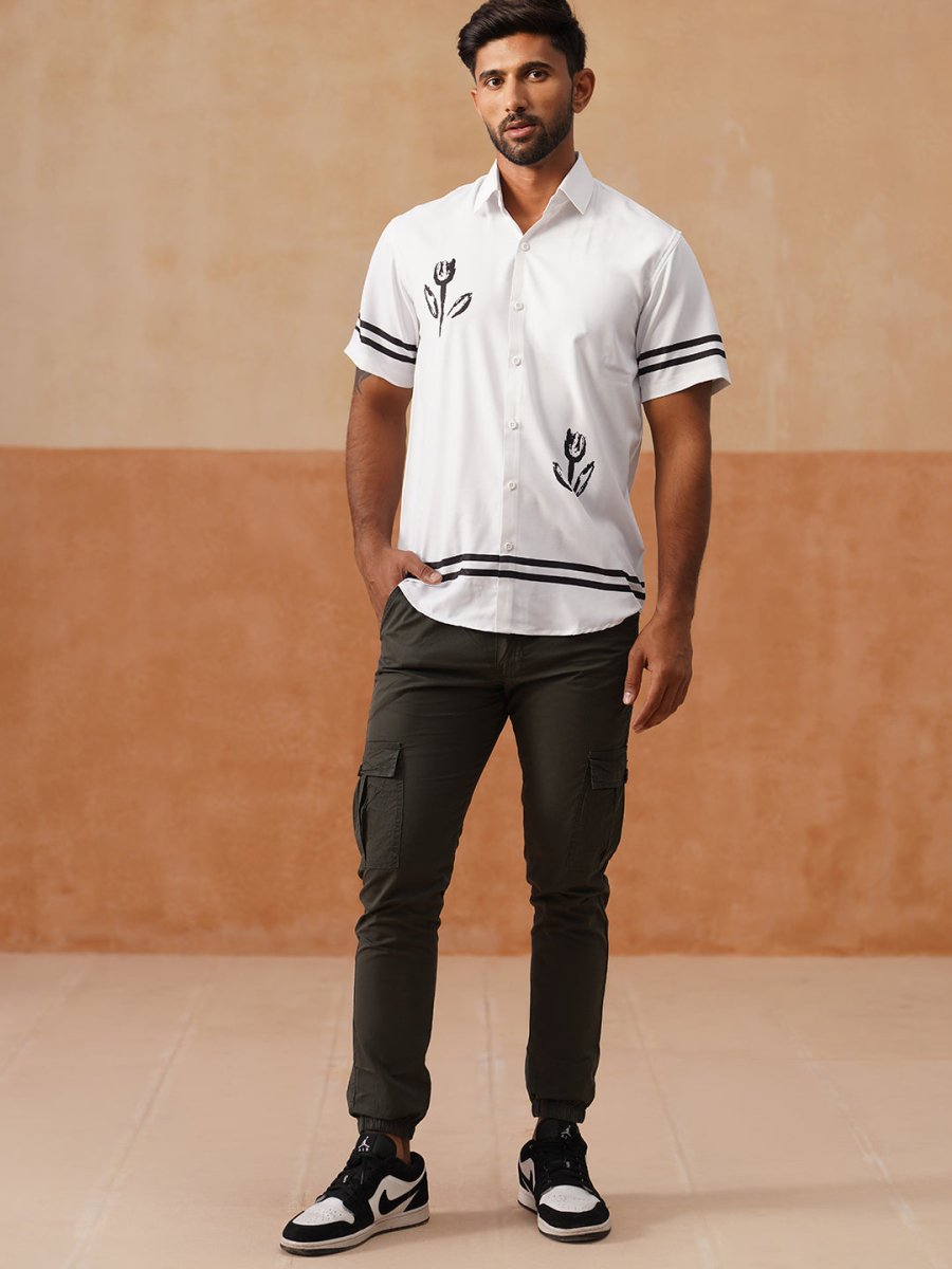 Men’s Cotton Blend Casual Wear Shirt - SF_9053White_S