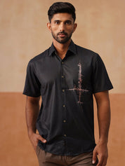 Men’s Cotton Blend Casual Wear Shirt - SF_9053Black_S