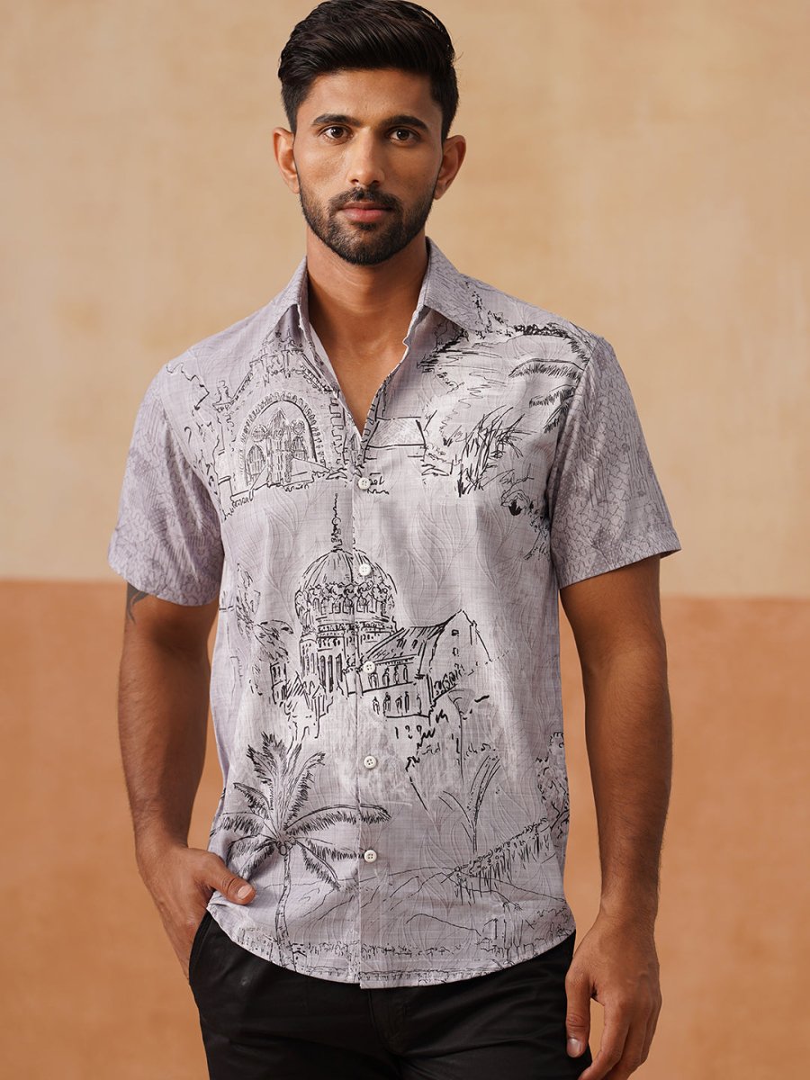 Men’s Cotton Blend Casual Wear Shirt - SF_9053Grey_S