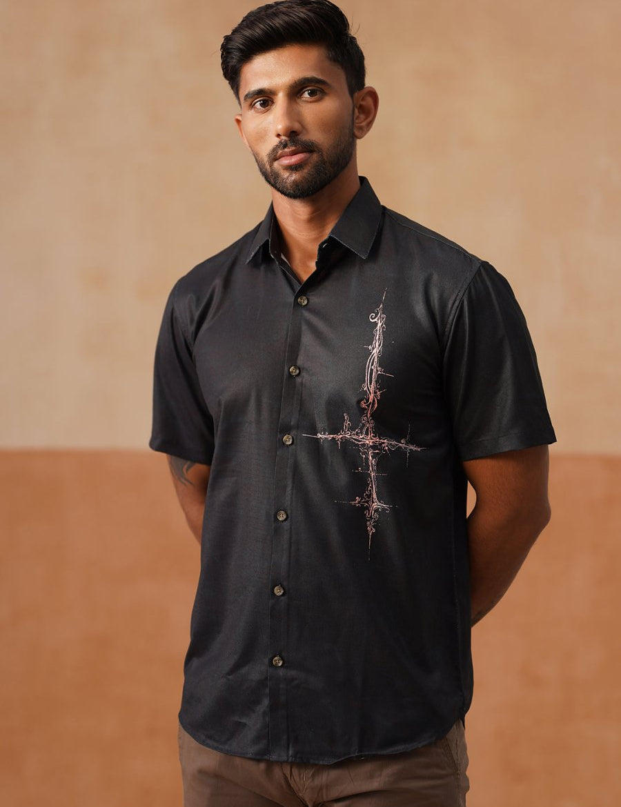 Men’s Cotton Blend Casual Wear Shirt - SF_9053Black_S