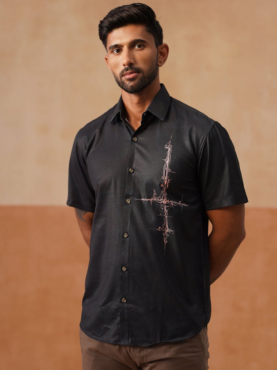 Men’s Cotton Blend Casual Wear Shirt - SF_9053Black_S