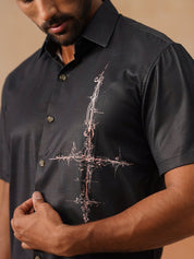 Men’s Cotton Blend Casual Wear Shirt - SF_9053Black_S