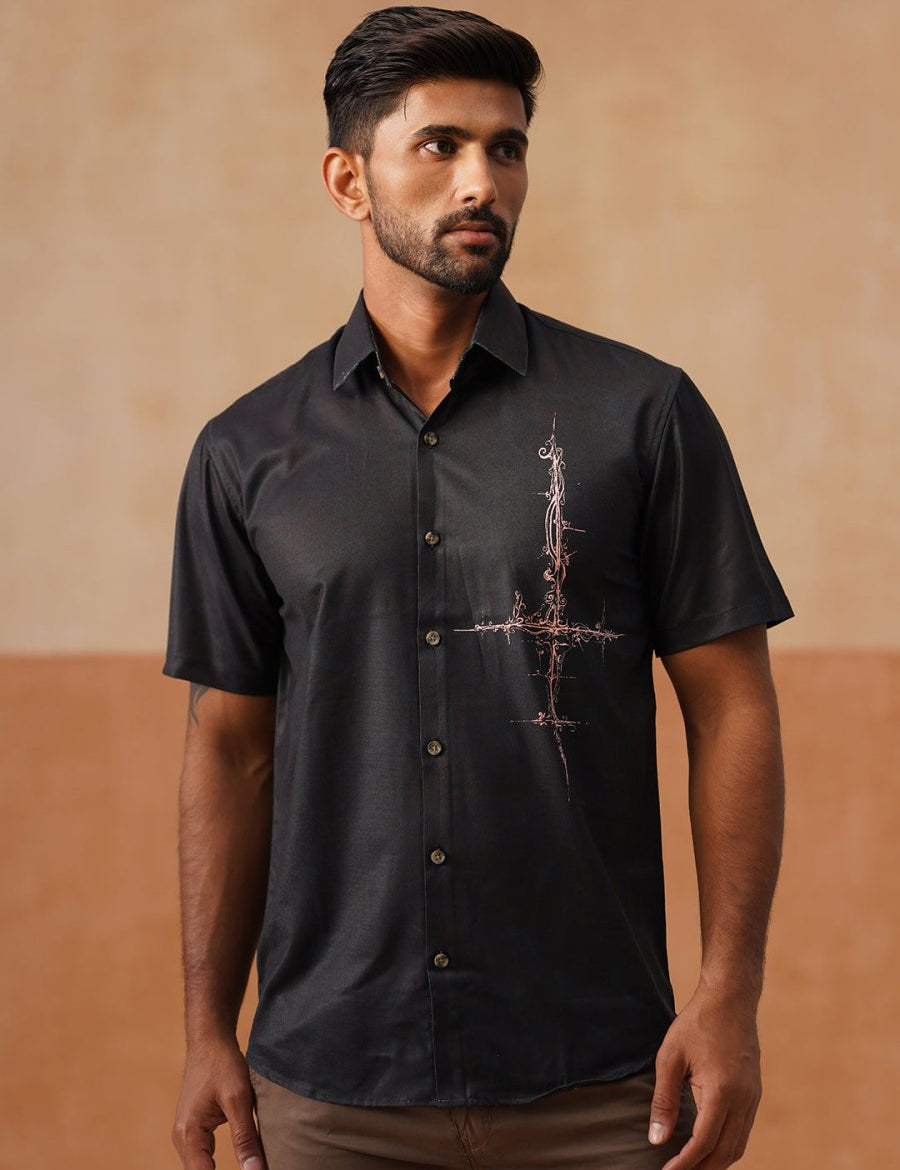 Men’s Cotton Blend Casual Wear Shirt - SF_9053Black_S