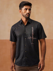 Men’s Cotton Blend Casual Wear Shirt - SF_9053Black_S