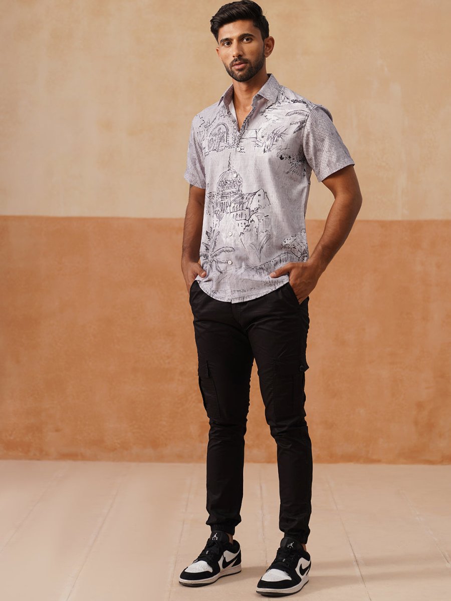 Men’s Cotton Blend Casual Wear Shirt - SF_9053Grey_S