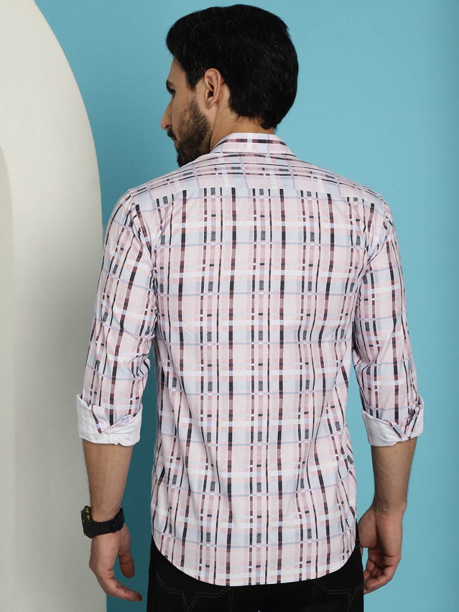 Men's Cotton Blend Checked Casual Shirt for Mens - SF_888Light-Brown_S
