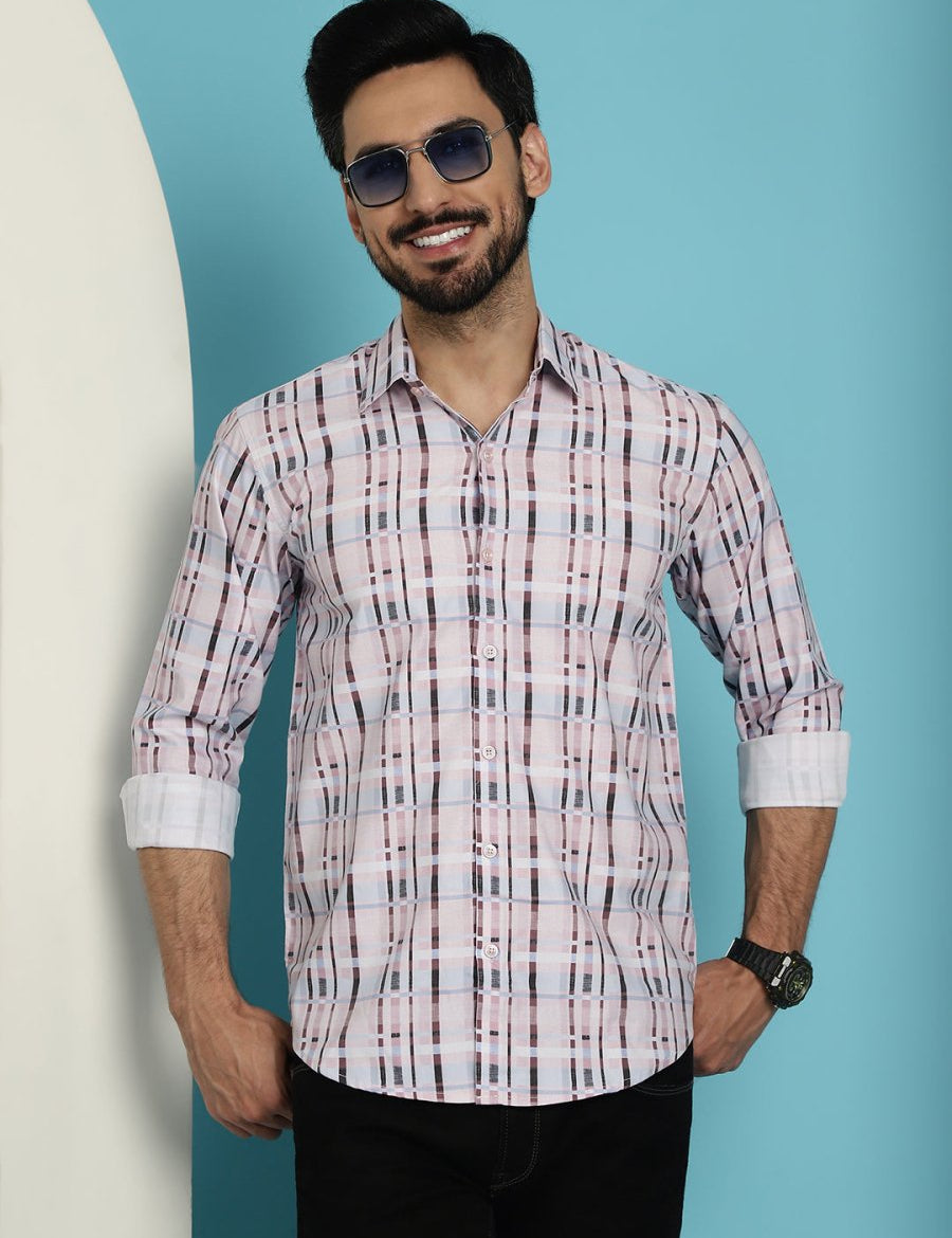 Men's Cotton Blend Checked Casual Shirt for Mens - SF_888Light-Brown_S