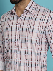 Men's Cotton Blend Checked Casual Shirt for Mens - SF_888Light-Brown_S