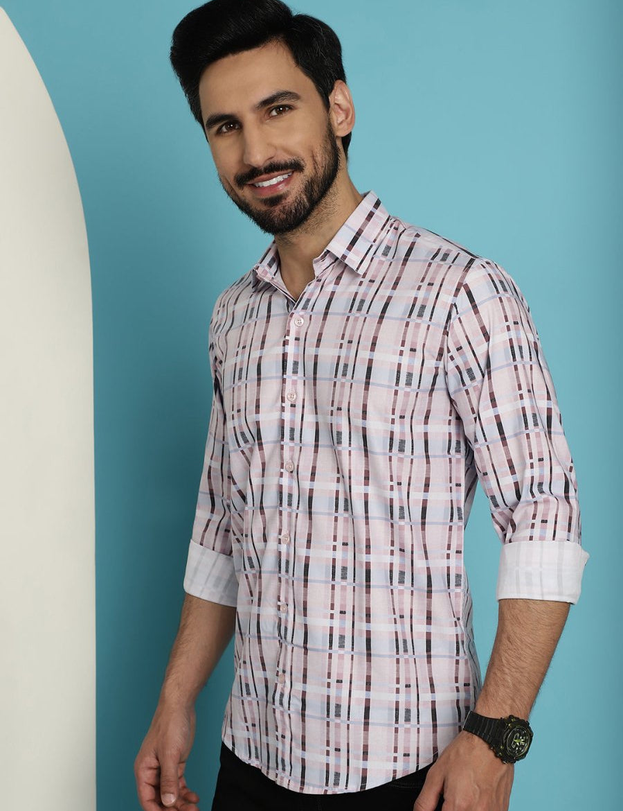 Men's Cotton Blend Checked Casual Shirt for Mens - SF_888Light-Brown_S