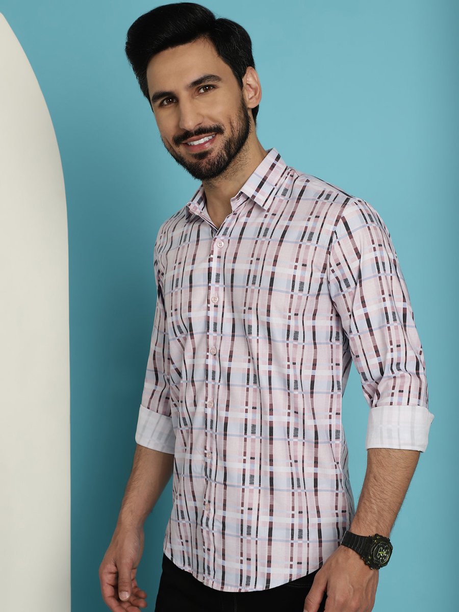 Men's Cotton Blend Checked Casual Shirt for Mens - SF_888Light-Brown_S