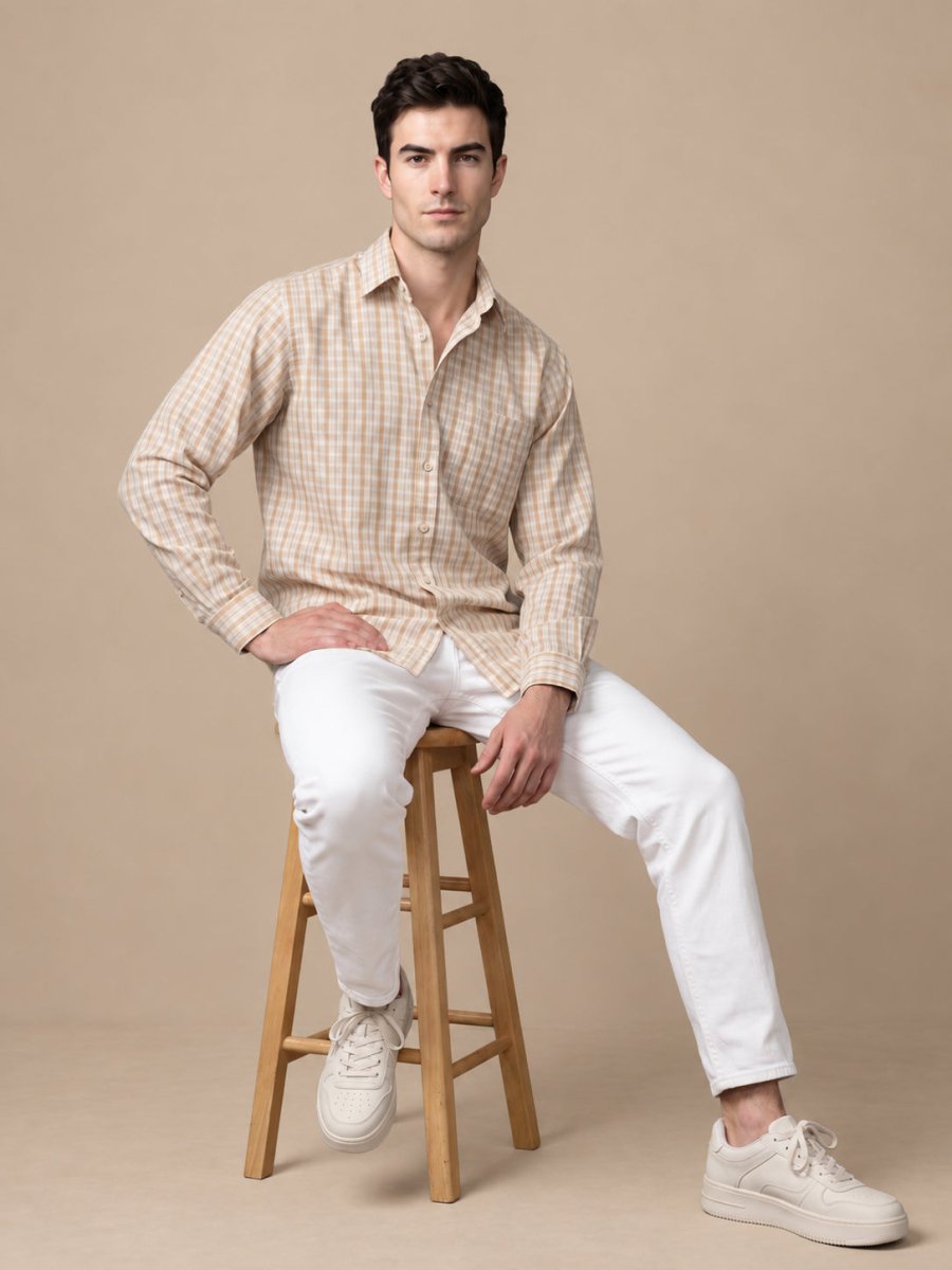 Men’s Cotton Blend Checked Casual Shirt - SF_060Orange_S