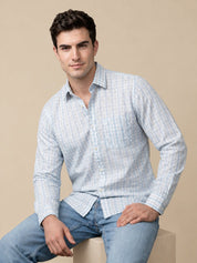 Men’s Cotton Blend Checked Casual Shirt - SF_060Blue_S