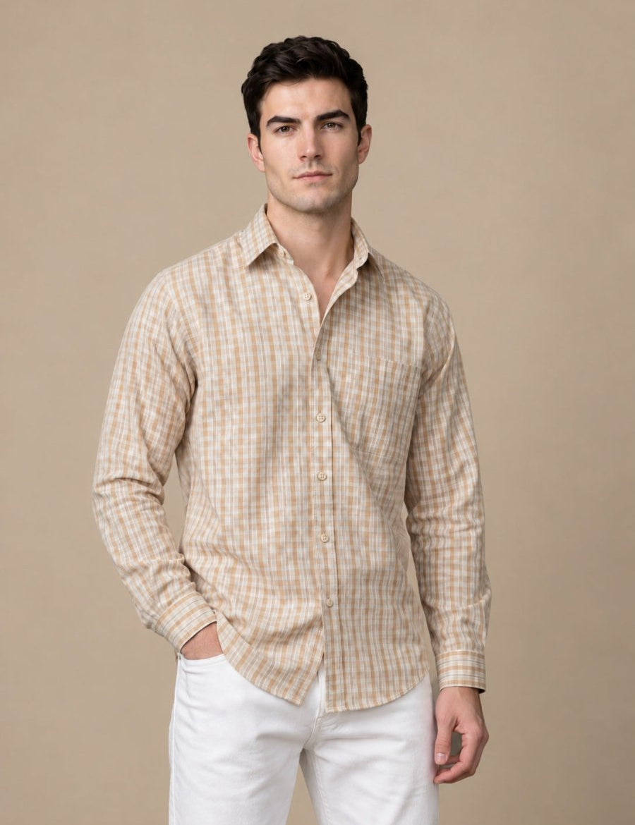 Men’s Cotton Blend Checked Casual Shirt - SF_060Orange_S
