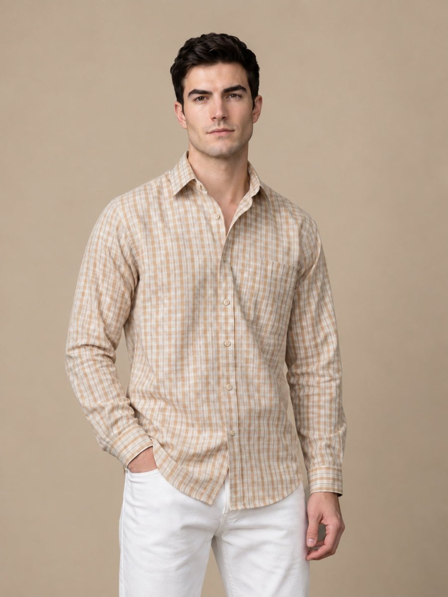 Men’s Cotton Blend Checked Casual Shirt - SF_060Orange_S