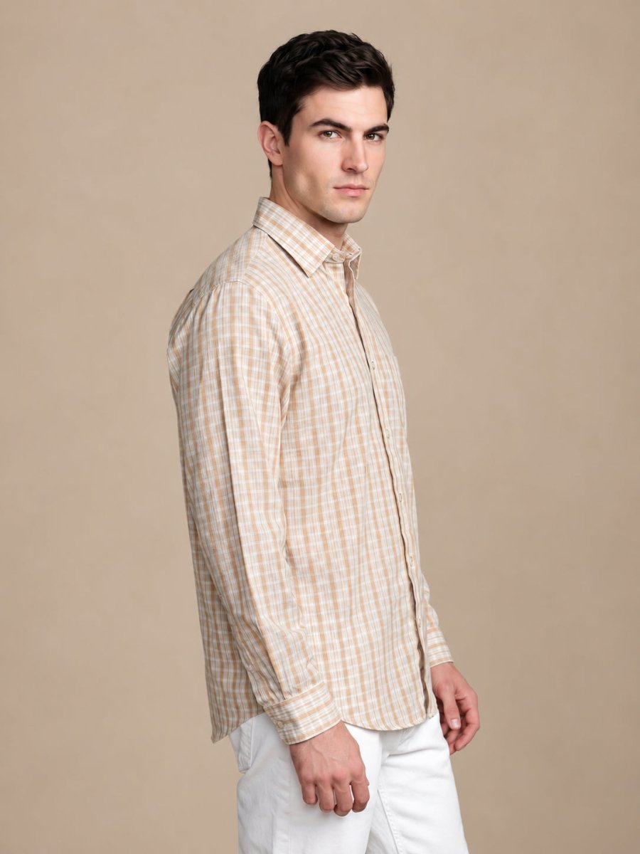 Men’s Cotton Blend Checked Casual Shirt - SF_060Orange_S