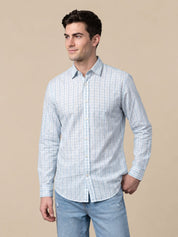 Men’s Cotton Blend Checked Casual Shirt - SF_060Blue_S
