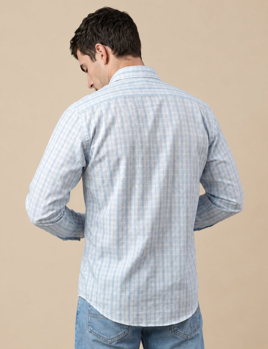 Men’s Cotton Blend Checked Casual Shirt - SF_060Blue_S