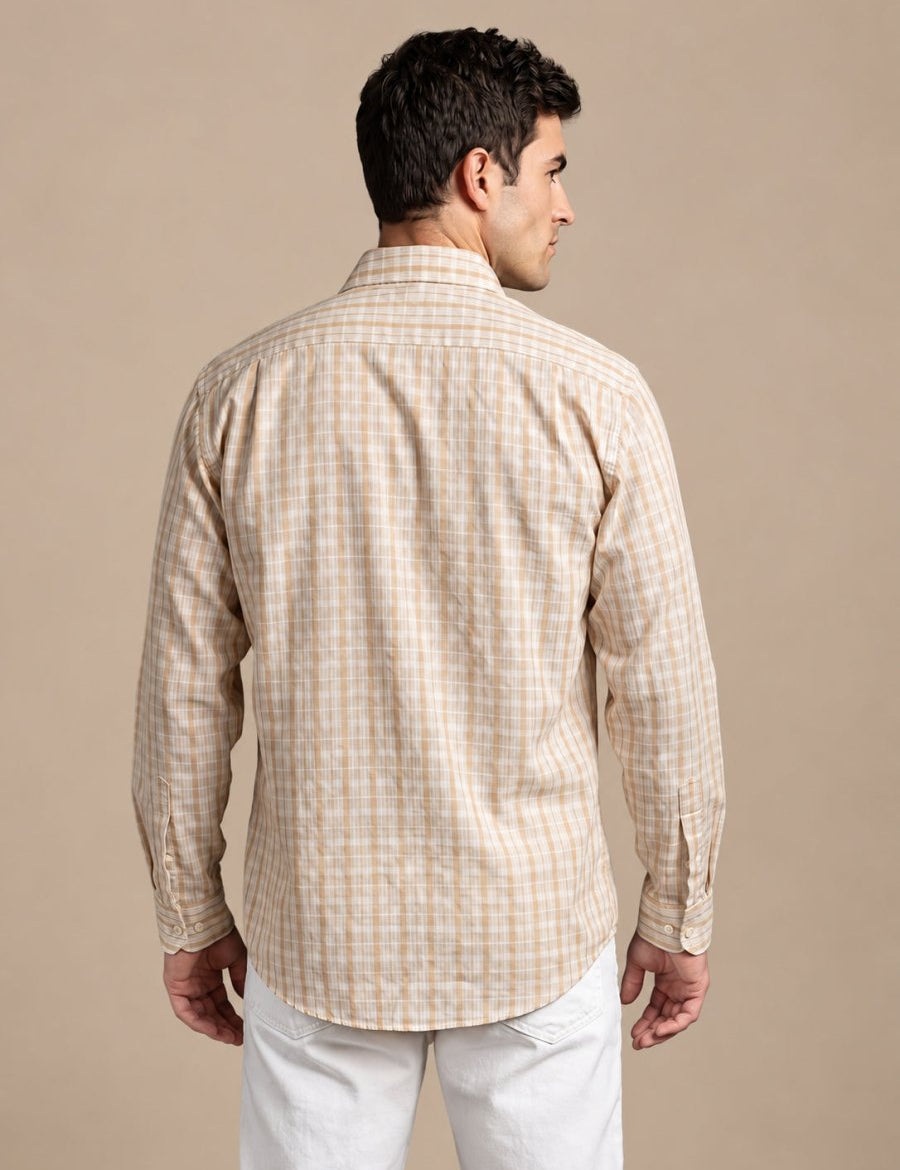 Men’s Cotton Blend Checked Casual Shirt - SF_060Orange_S
