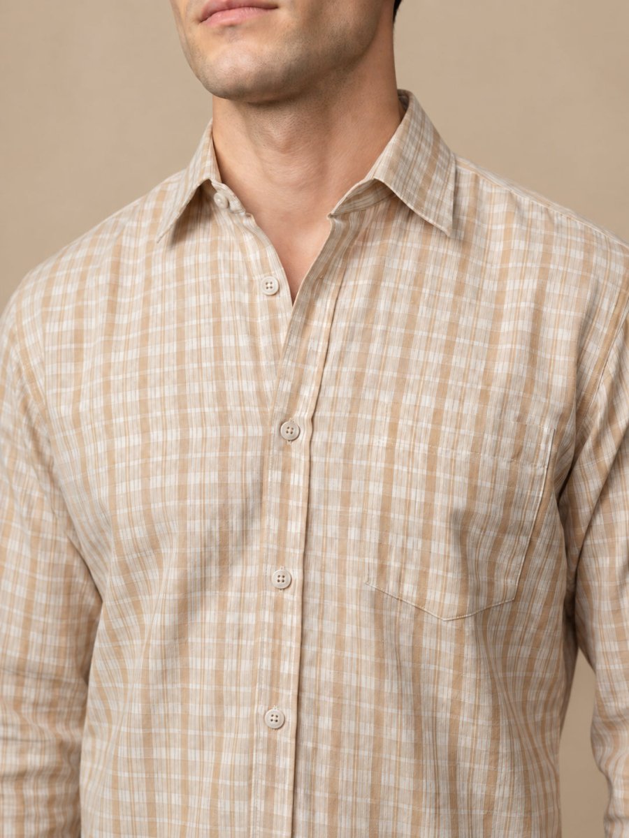 Men’s Cotton Blend Checked Casual Shirt - SF_060Orange_S