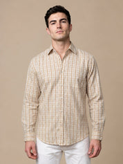 Men’s Cotton Blend Checked Casual Shirt - SF_060Orange_S