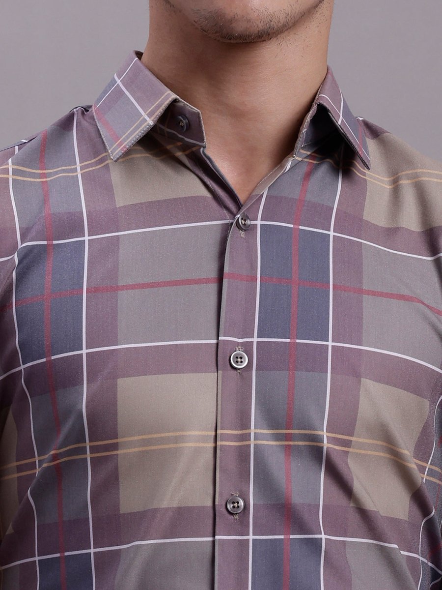 Men's Cotton Blend Checked Formal Shirt - SF_888Brown_S