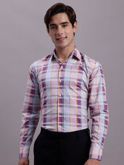 Men's Cotton Blend Checked Formal Shirt - SF_888Wine_S
