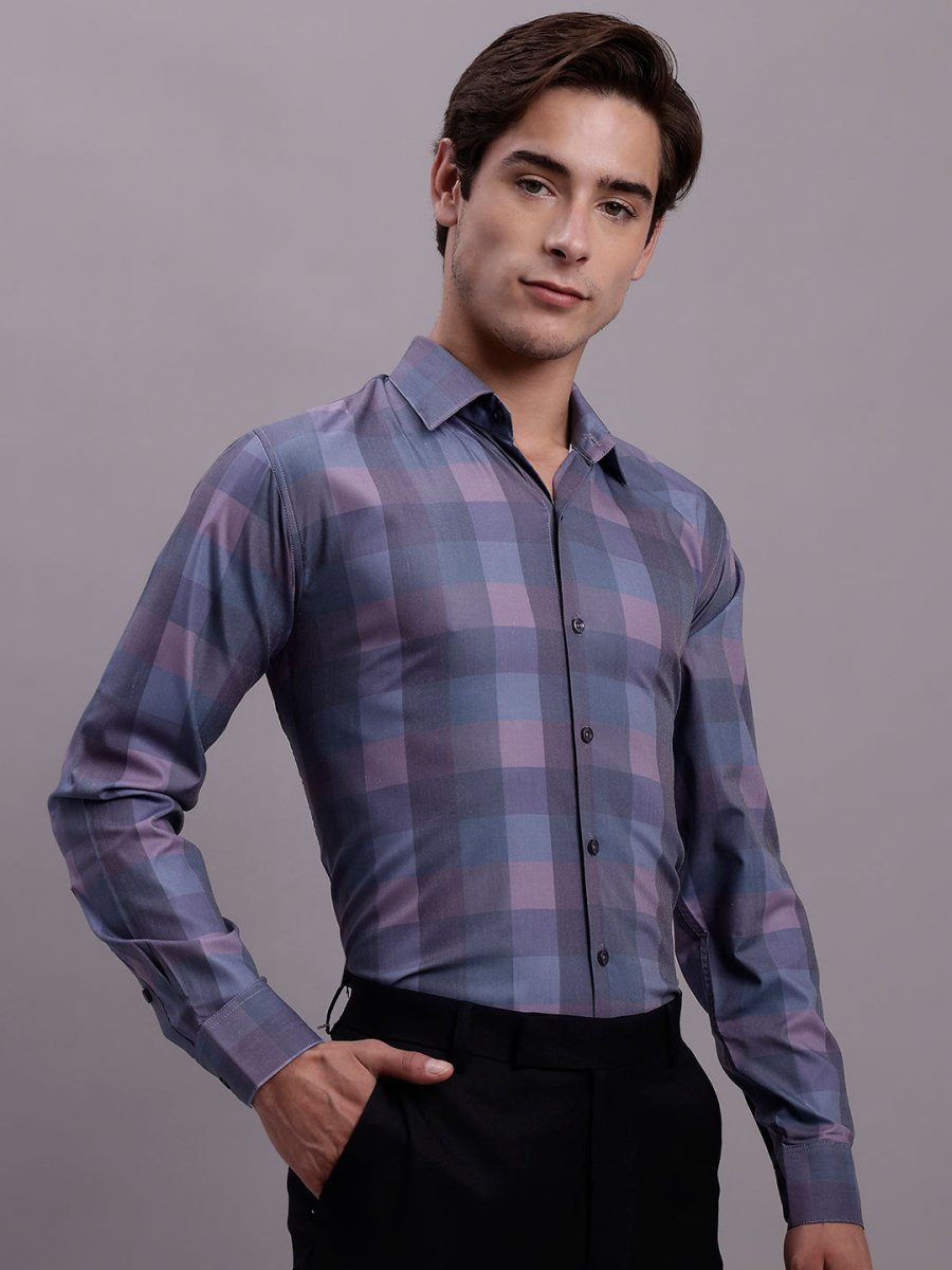 Men's Cotton Blend Checked Formal Shirt - SF_888Purple_S