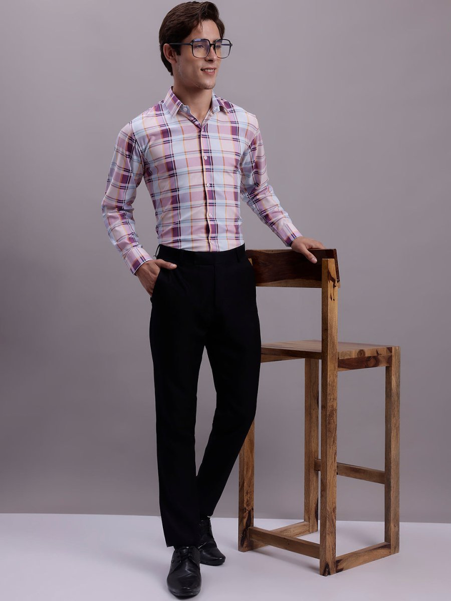 Men's Cotton Blend Checked Formal Shirt - SF_888Wine_S