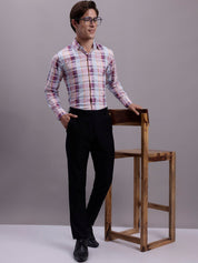 Men's Cotton Blend Checked Formal Shirt - SF_888Wine_S