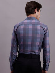 Men's Cotton Blend Checked Formal Shirt - SF_888Purple_S