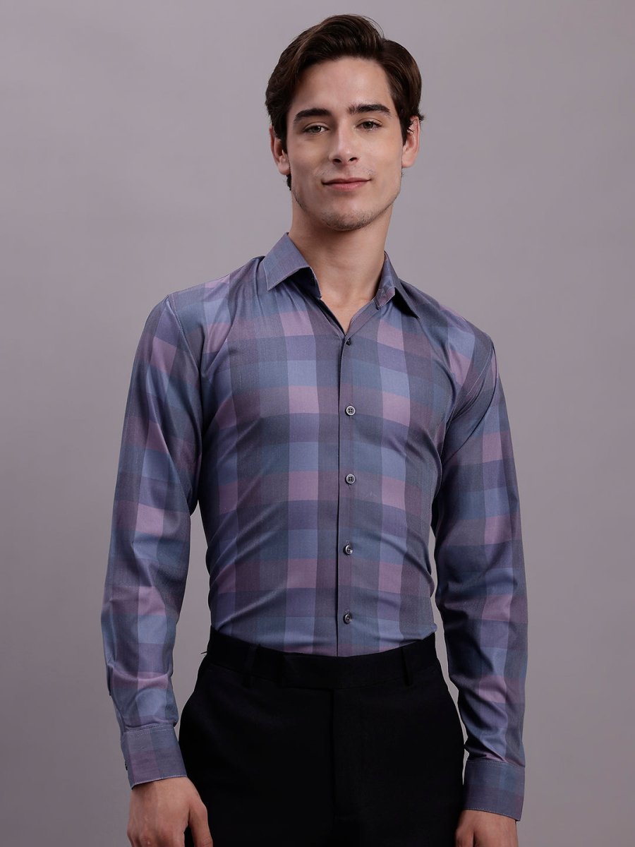 Men's Cotton Blend Checked Formal Shirt - SF_888Purple_S