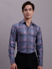 Men's Cotton Blend Checked Formal Shirt - SF_888Purple_S