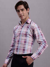Men's Cotton Blend Checked Formal Shirt - SF_888Wine_S