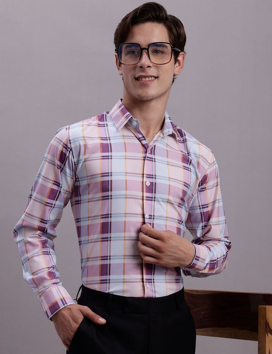 Men's Cotton Blend Checked Formal Shirt - SF_888Wine_S