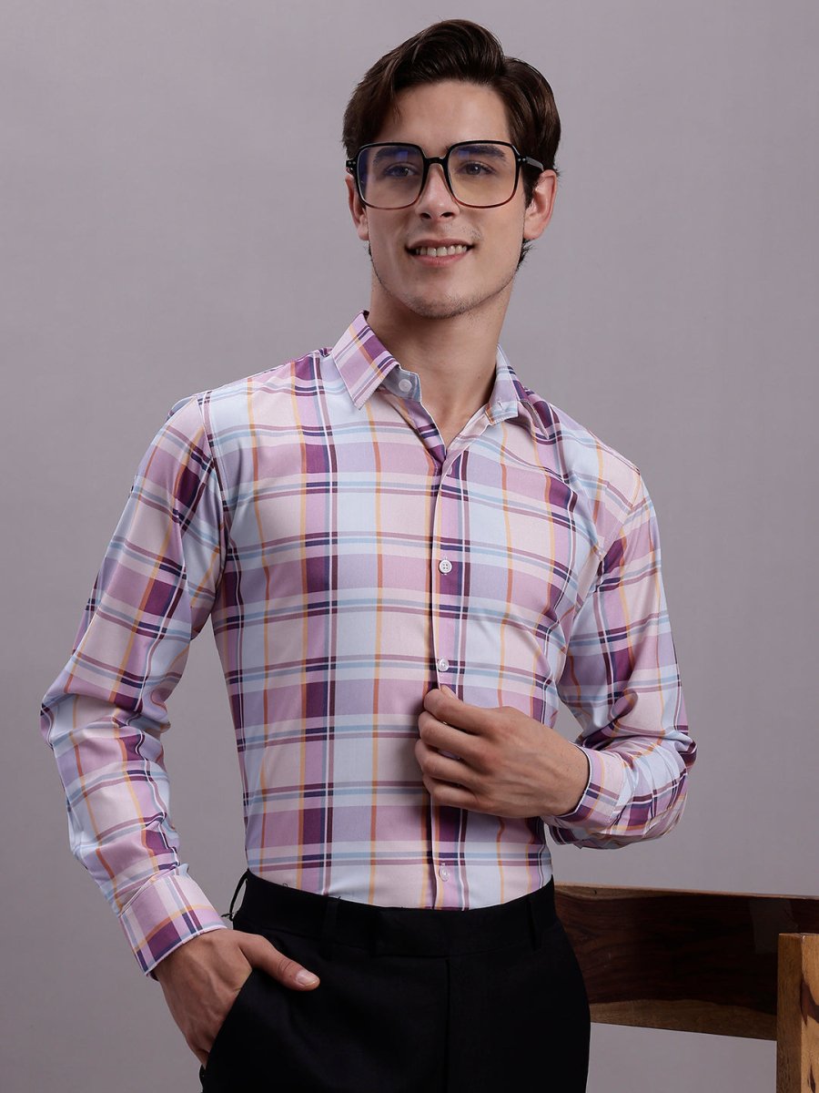 Men's Cotton Blend Checked Formal Shirt - SF_888Wine_S