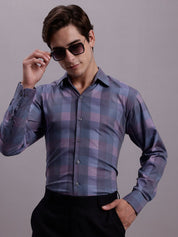Men's Cotton Blend Checked Formal Shirt - SF_888Purple_S