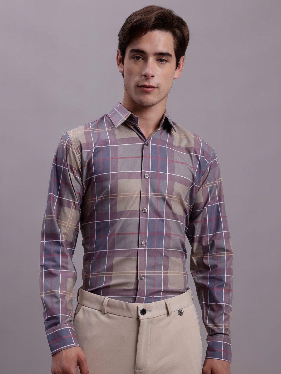 Men's Cotton Blend Checked Formal Shirt - SF_888Brown_S
