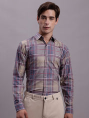 Men's Cotton Blend Checked Formal Shirt - SF_888Brown_S