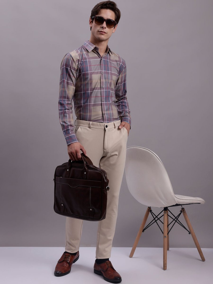Men's Cotton Blend Checked Formal Shirt - SF_888Brown_S