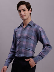 Men's Cotton Blend Checked Formal Shirt - SF_888Purple_S