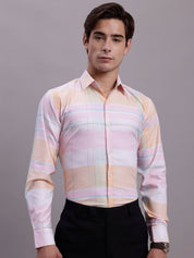 Men's Cotton Blend Checked Formal Shirt - SF_888Pink_S