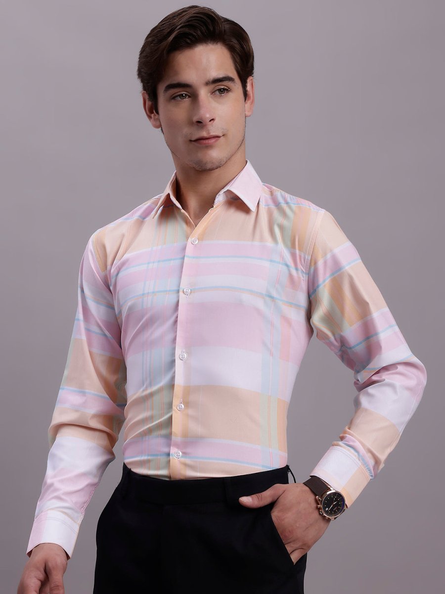 Men's Cotton Blend Checked Formal Shirt - SF_888Pink_S