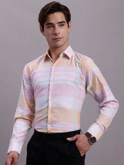 Men's Cotton Blend Checked Formal Shirt - SF_888Pink_S