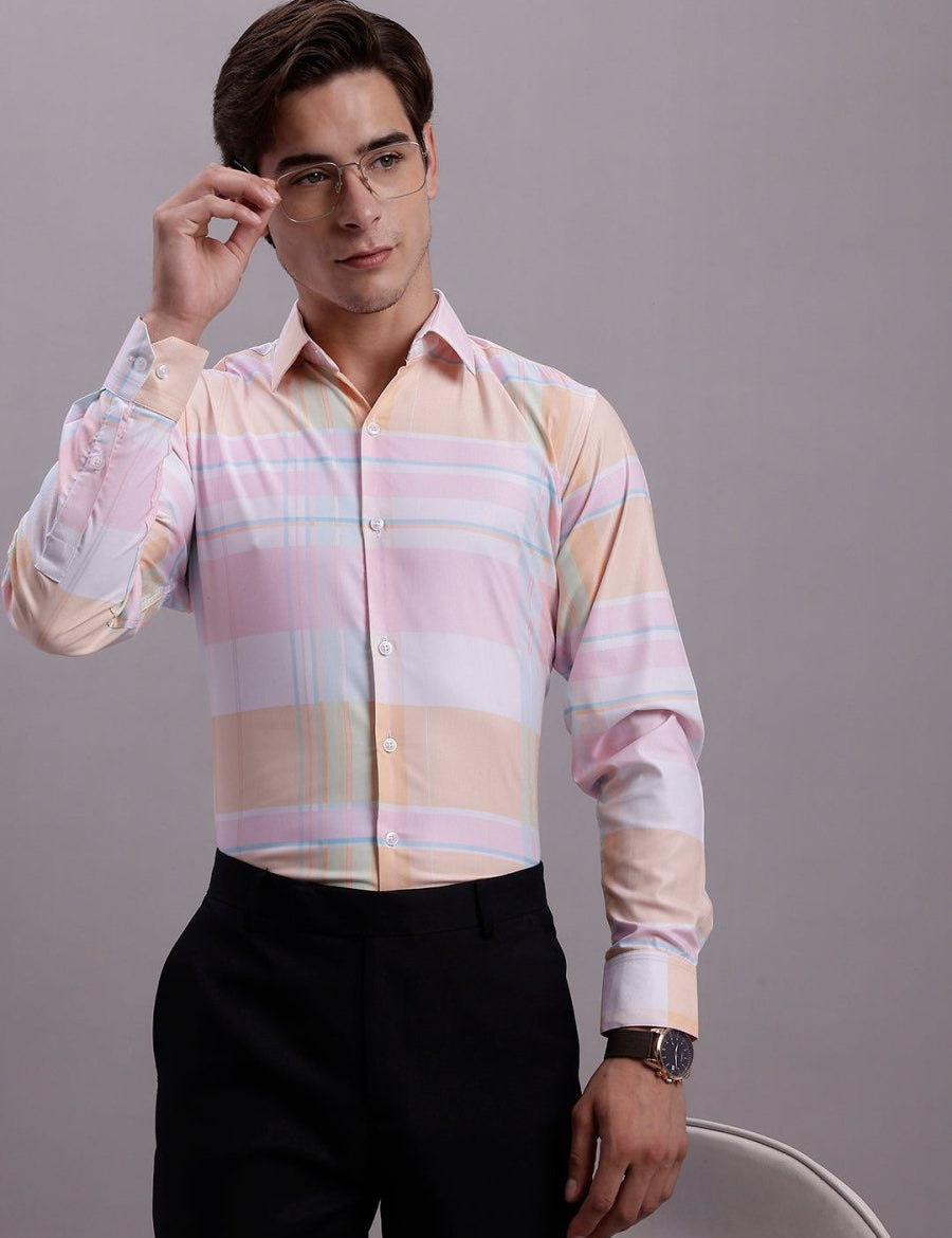 Men's Cotton Blend Checked Formal Shirt - SF_888Pink_S