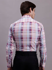 Men's Cotton Blend Checked Formal Shirt - SF_888Wine_S