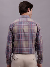 Men's Cotton Blend Checked Formal Shirt - SF_888Brown_S