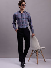 Men's Cotton Blend Checked Formal Shirt - SF_888Purple_S